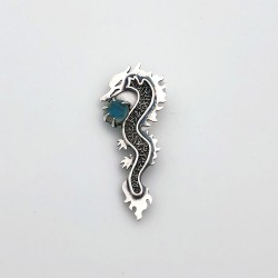 純銀黏土玻璃胸針 - 針筒拉花 - 龍珠 純銀黏土玻璃胸針 - 針筒拉花 - 龍珠