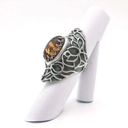 純銀黏土復古寶石戒指 - 針筒拉花 - 荷花 純銀黏土復古寶石戒指 - 針筒拉花 - 荷花