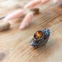 純銀黏土復古寶石戒指 - 針筒拉花 - 荷花 純銀黏土復古寶石戒指 - 針筒拉花 - 荷花