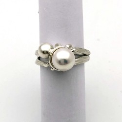 純銀黏土珍珠戒指 - 針筒拉花 - 小瓢蟲 純銀黏土珍珠戒指 - 針筒拉花 - 小瓢蟲